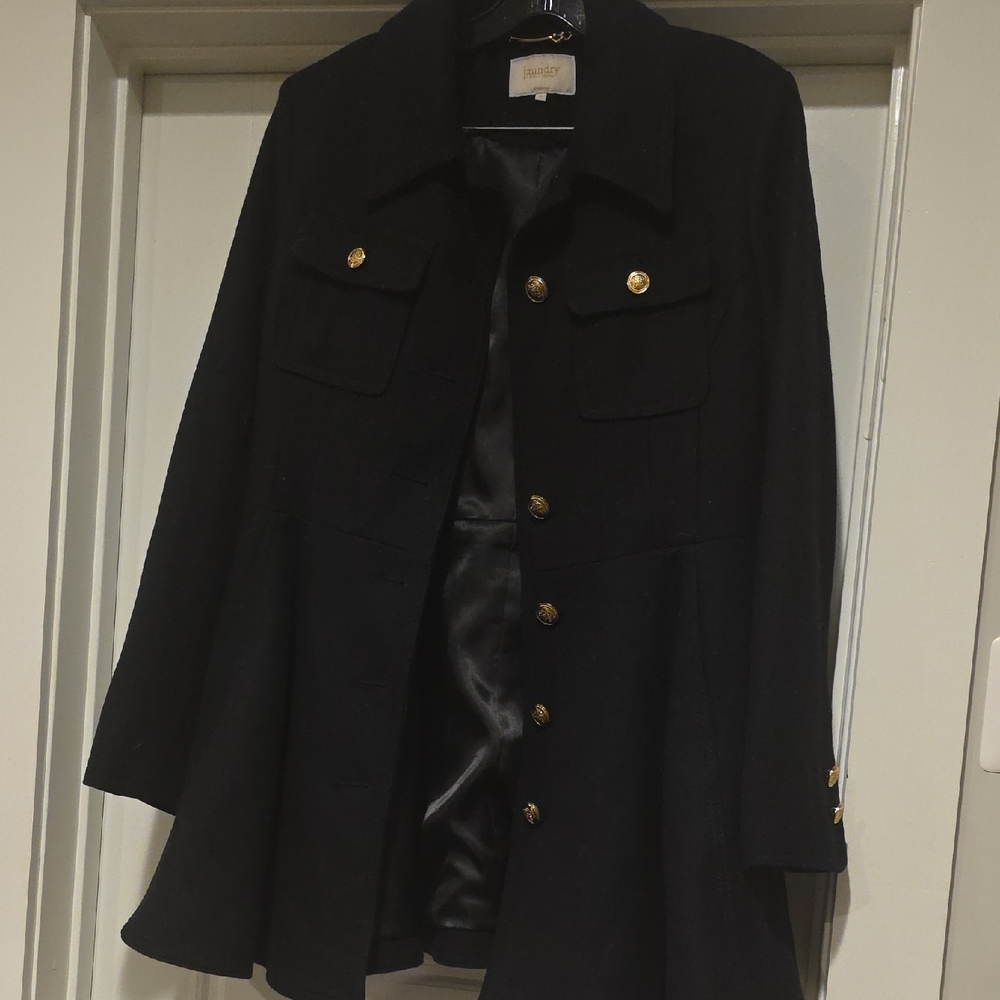 Elegant Black  Peacoat with Gold Accents
